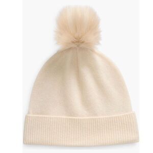 Nordstrom Faux‎ Fur Cashmere Pompom Beanie, Pink, 100% Ivory Cream, NWT
